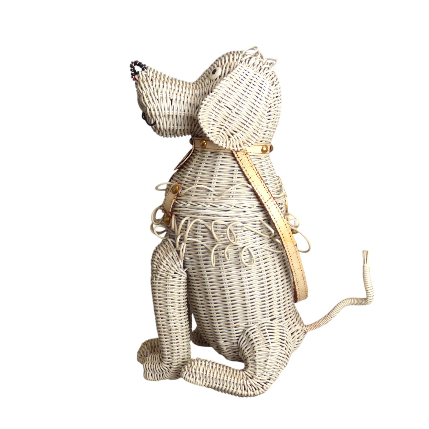 1950s White Wicker Dog Purse