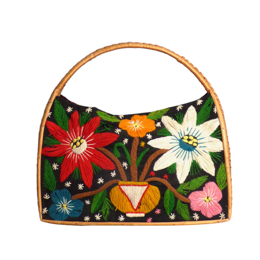 1960s Embroidered Felt & Straw Tote