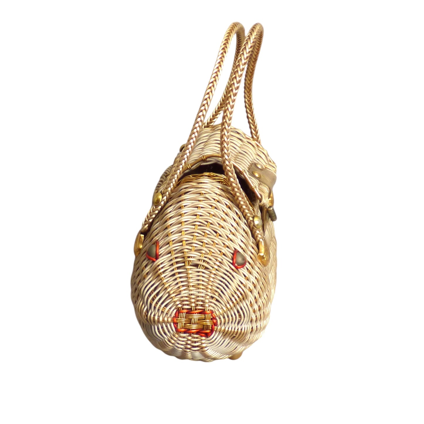 1960s Ivory & Gold Wicker Fish Purse