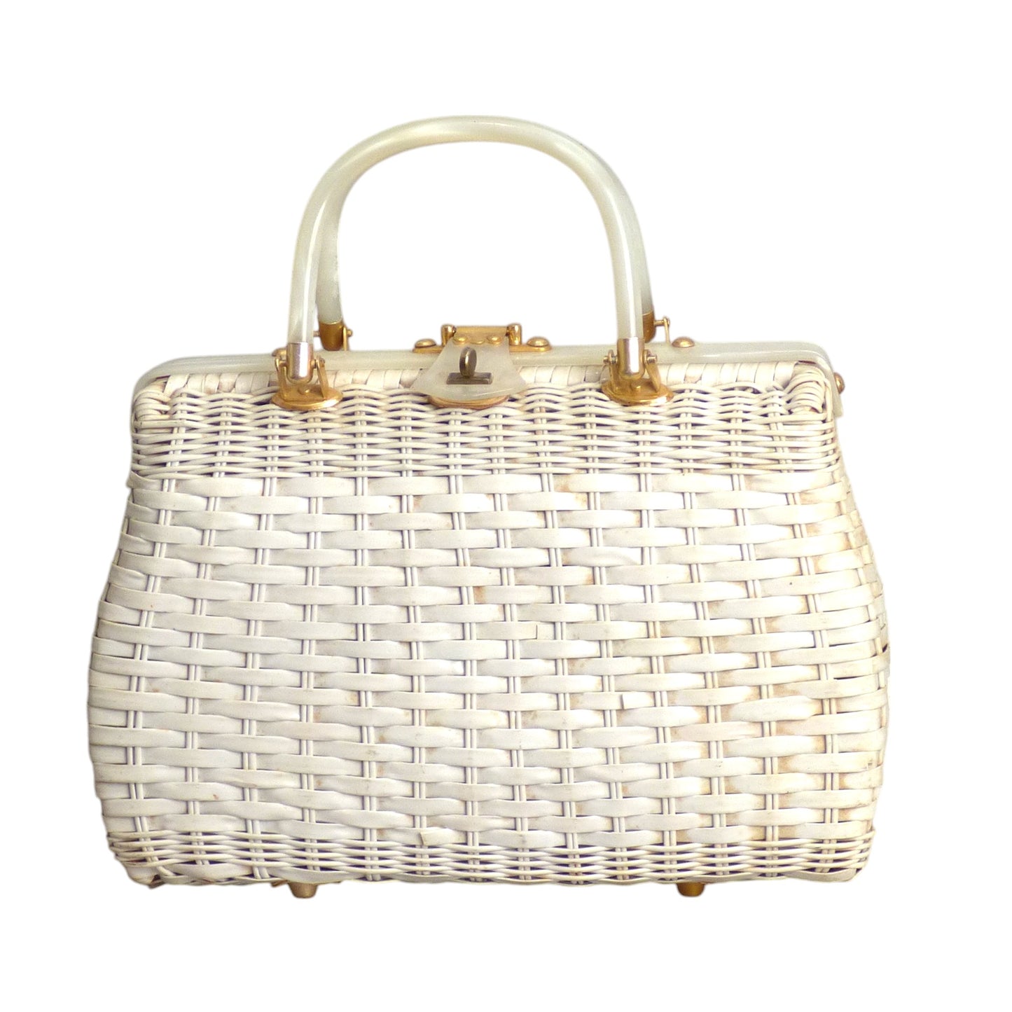 1960s White Wicker Seashell Purse