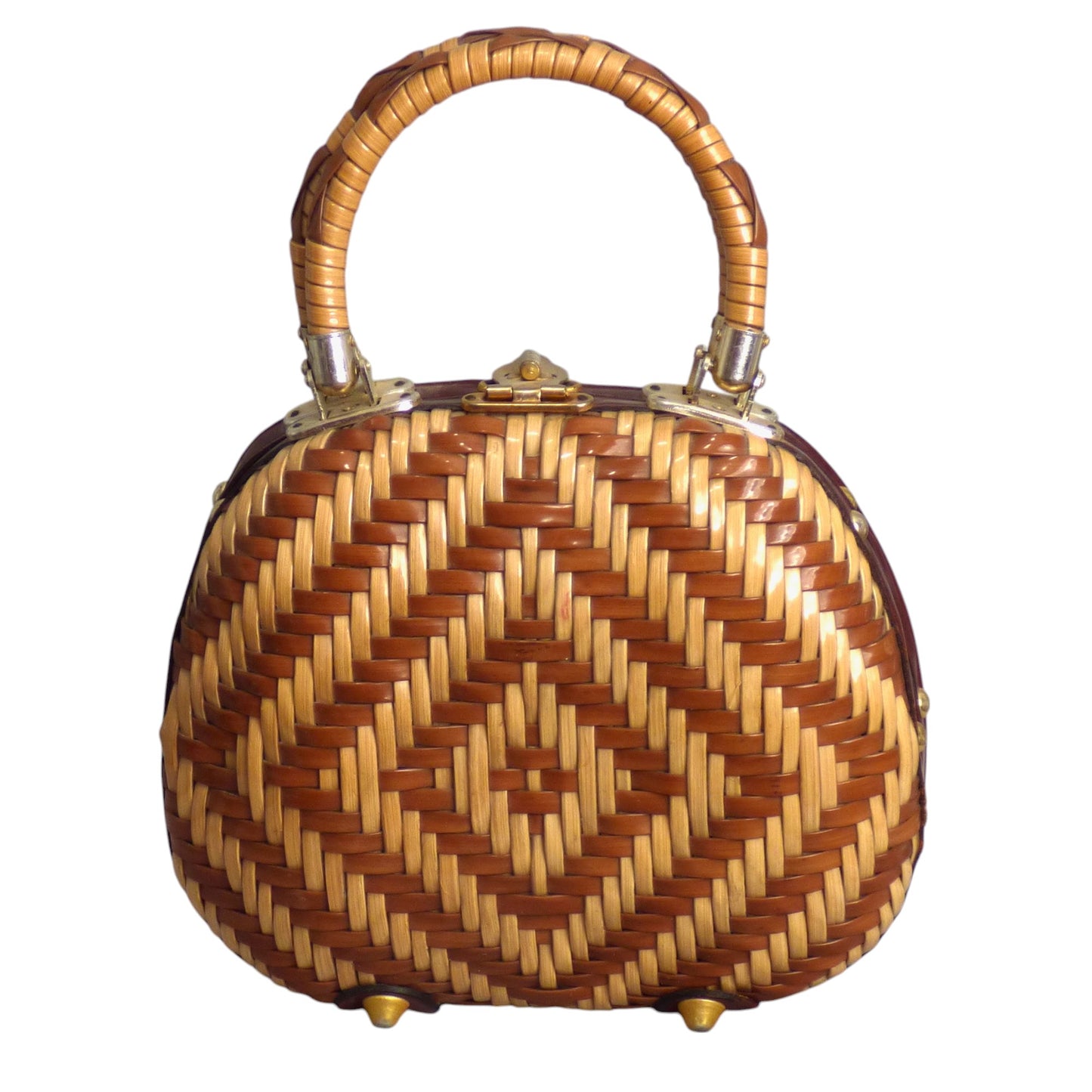 1960s Brown & Tan Wicker Purse