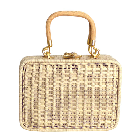 1960s Ivory Wicker Box Purse