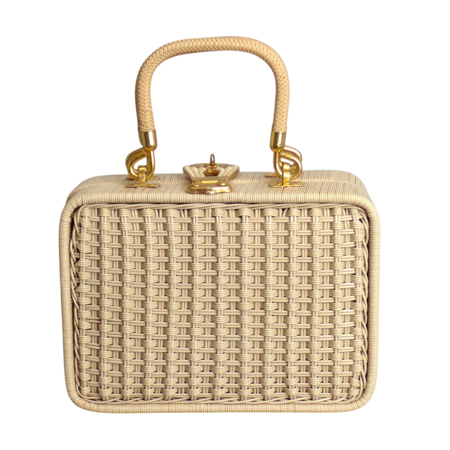 1960s Ivory Wicker Box Purse