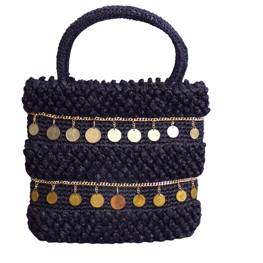 1960s Navy Raffia & Coin Purse