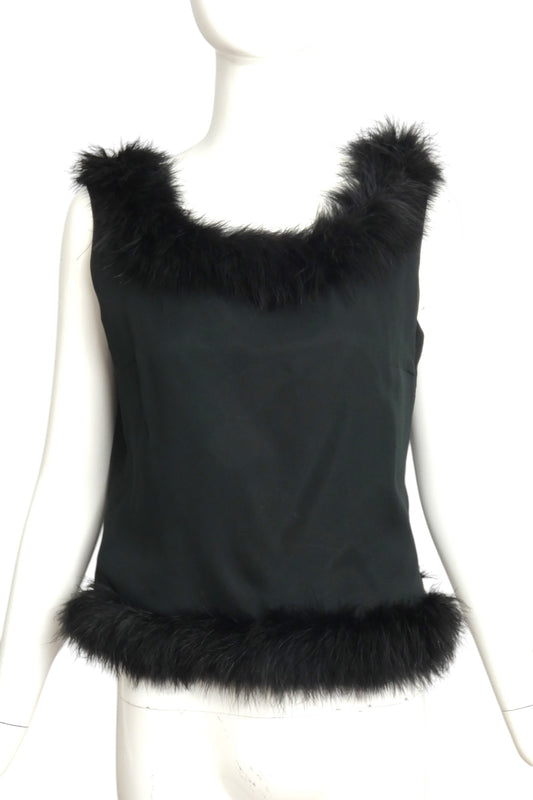 1950s Black Taffeta & Maribou Feather Shell, Size 6