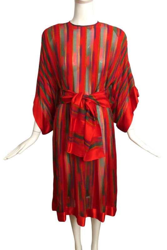 PAULINE TRIGERE- AS IS 1980s Silk Stripe Dressing Gown, Size 8