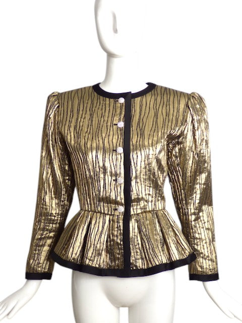 SAINT LAURENT- 1988 Black & Gold Metallic Stripe Jacket, Size 8