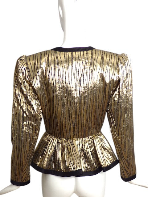 SAINT LAURENT- 1988 Black & Gold Metallic Stripe Jacket, Size 8