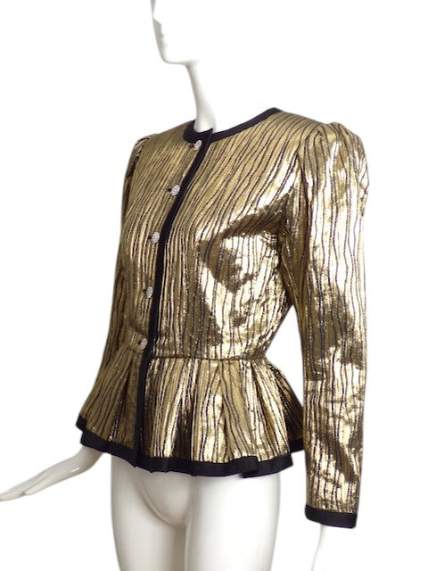 SAINT LAURENT- 1988 Black & Gold Metallic Stripe Jacket, Size 8