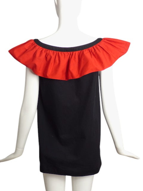 Yves Saint Laurent- 1983 Black & Red Cotton Ruffle Blouse, Size 4