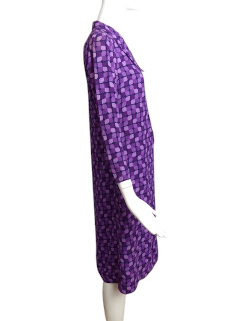 YVES SAINT LAURENT- 1970s Purple Print Silk Dress, Size 6