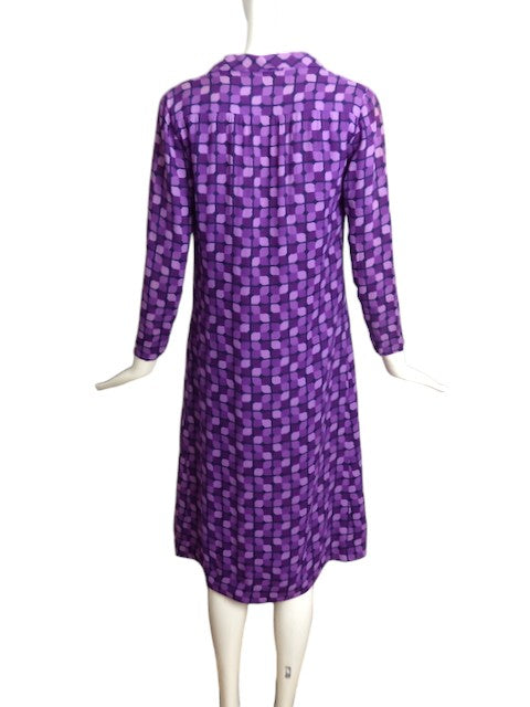 YVES SAINT LAURENT- 1970s Purple Print Silk Dress, Size 6