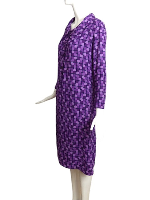 YVES SAINT LAURENT- 1970s Purple Print Silk Dress, Size 6