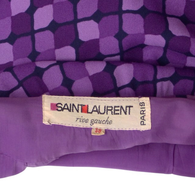 YVES SAINT LAURENT- 1970s Purple Print Silk Dress, Size 6