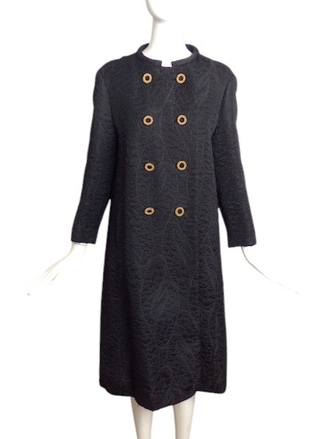 YVES SAINT LAURENT- 1960s Black Brocade Coat, Size 8