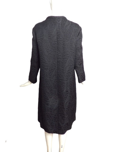 YVES SAINT LAURENT- 1960s Black Brocade Coat, Size 8