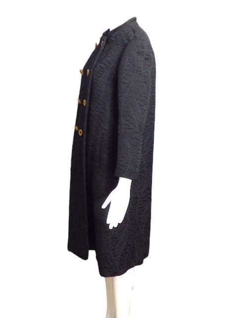 YVES SAINT LAURENT- 1960s Black Brocade Coat, Size 8