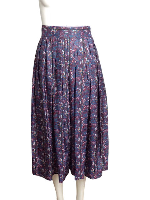 YVES SAINT LAURENT-  1980s Floral Pleated Skirt, Size 6