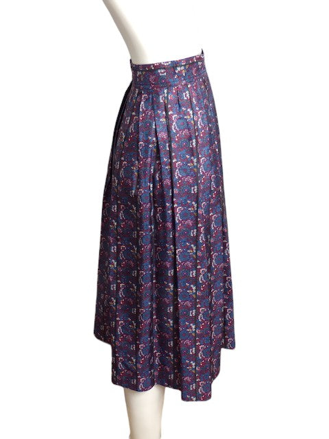 YVES SAINT LAURENT-  1980s Floral Pleated Skirt, Size 6