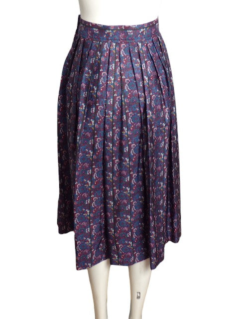 YVES SAINT LAURENT-  1980s Floral Pleated Skirt, Size 6