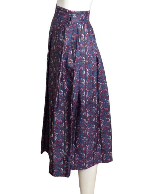 YVES SAINT LAURENT-  1980s Floral Pleated Skirt, Size 6