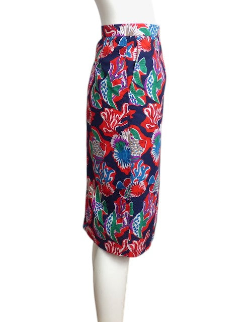 YVES SAINT LAURENT-  1980s Cotton Fish Print Skirt, Size 8