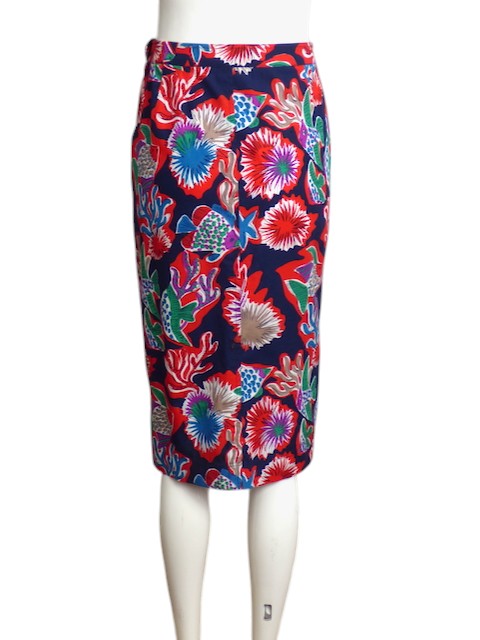 YVES SAINT LAURENT-  1980s Cotton Fish Print Skirt, Size 8