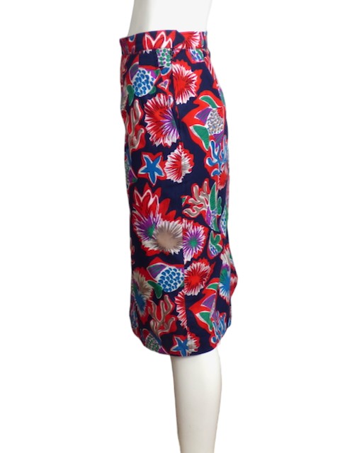 YVES SAINT LAURENT-  1980s Cotton Fish Print Skirt, Size 8