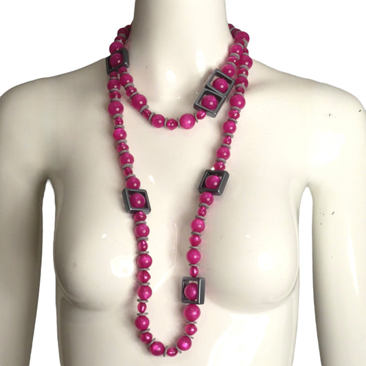 EMPORIO ARMANI- Pink & Grey Double Strand Necklace