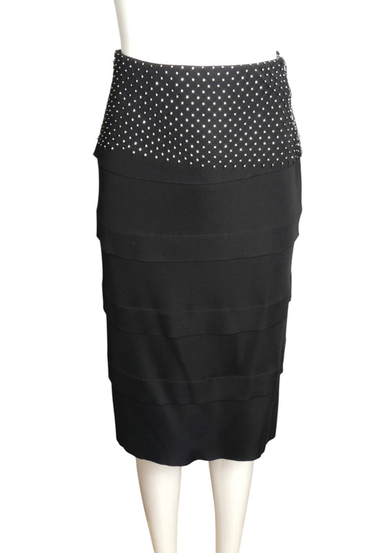 BALMAIN- NWT Black Rhinestone Knit Skirt, Size 6