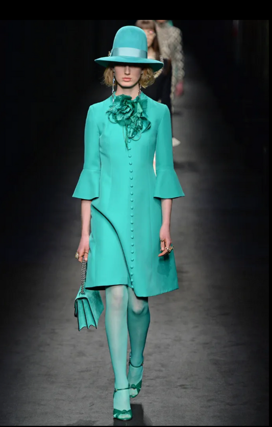 GUCCI- 2016 Green Wool Shift Dress, Size 2
