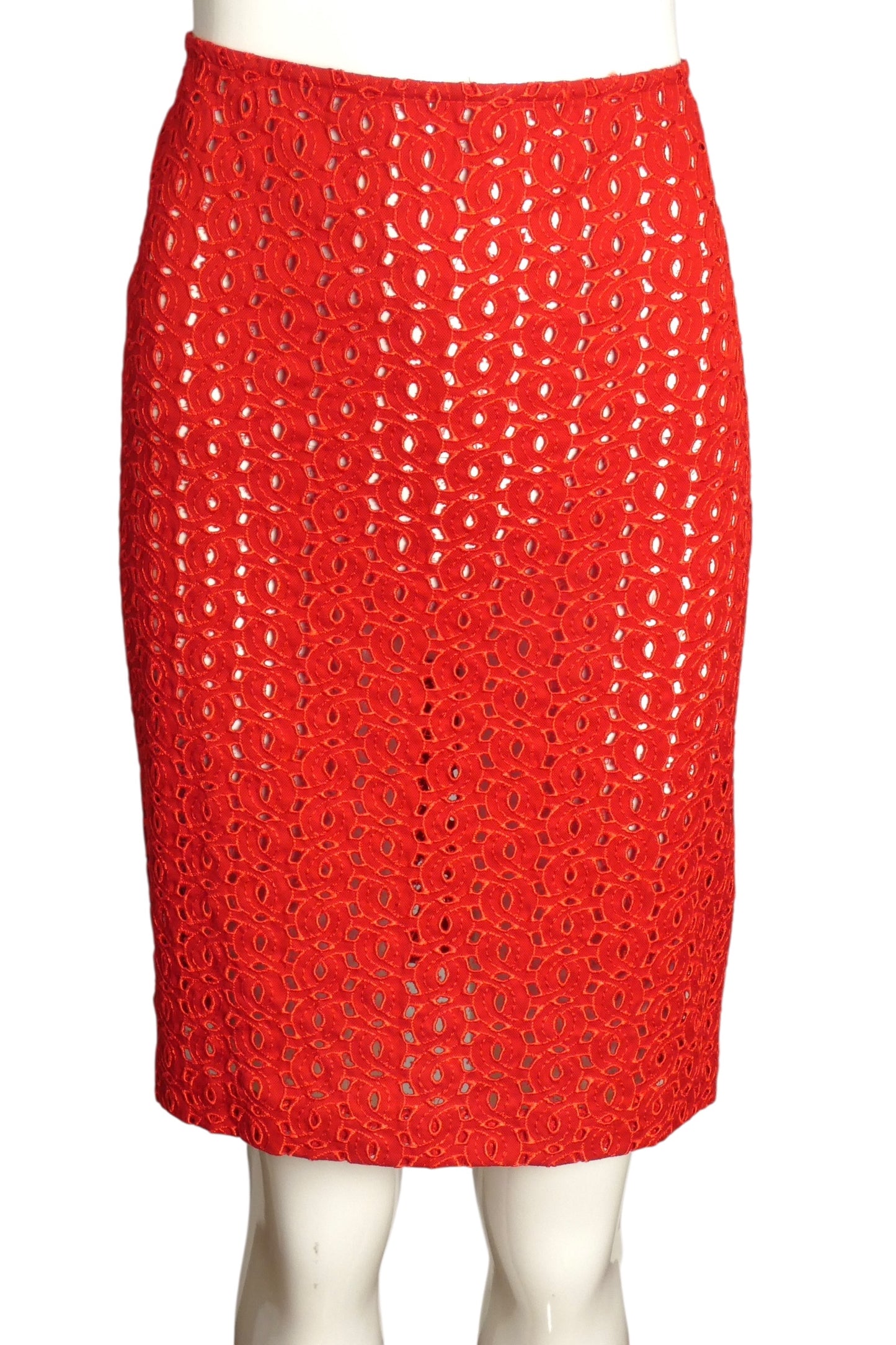 GIANNI VERSACE- NWT 2002 Red Cotton Eyelet Skirt, Size 6