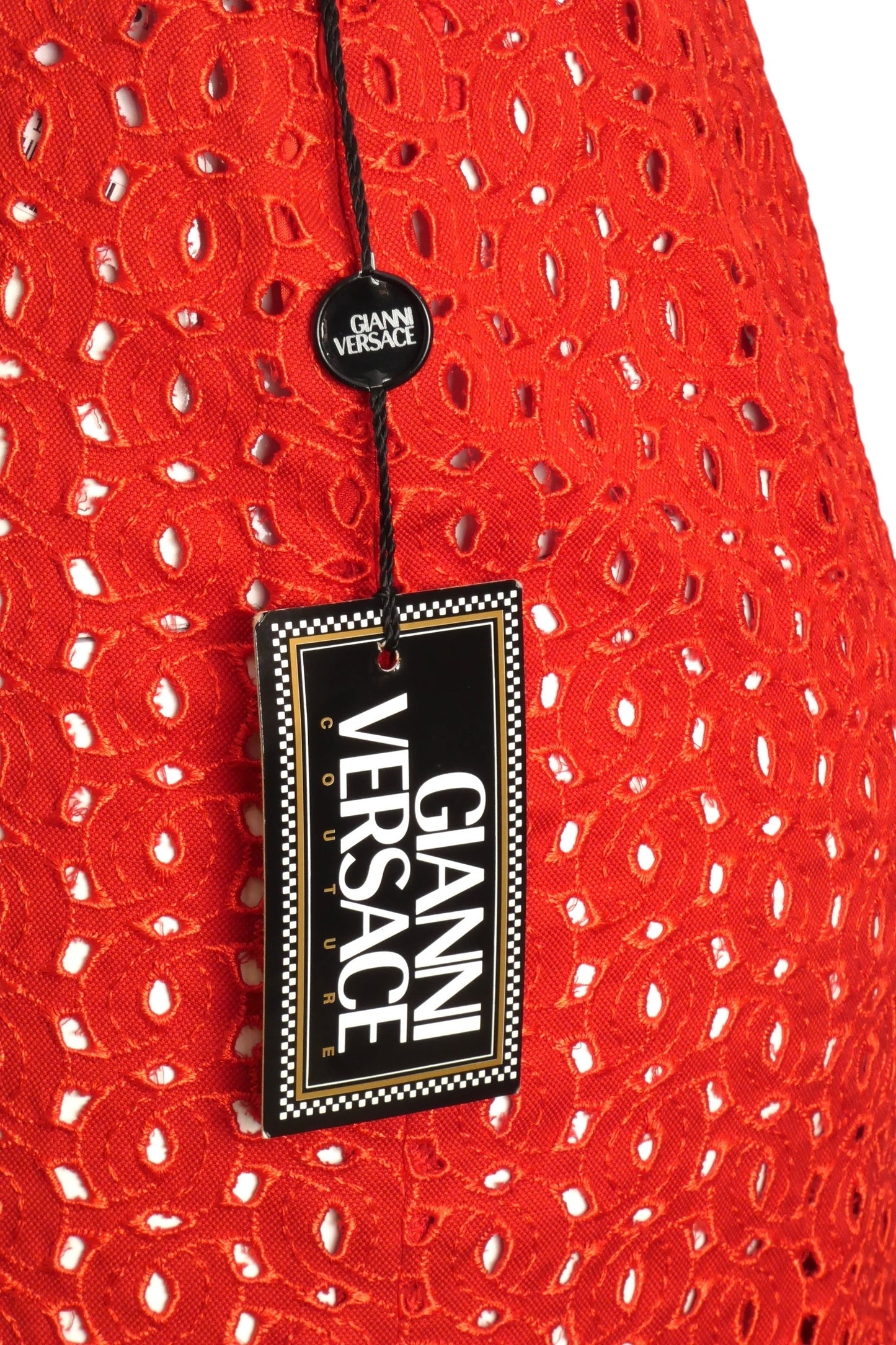 GIANNI VERSACE- NWT 2002 Red Cotton Eyelet Skirt, Size 6