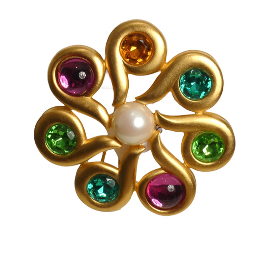 GIVENCHY- Gold & Rhinestone Flower Brooch