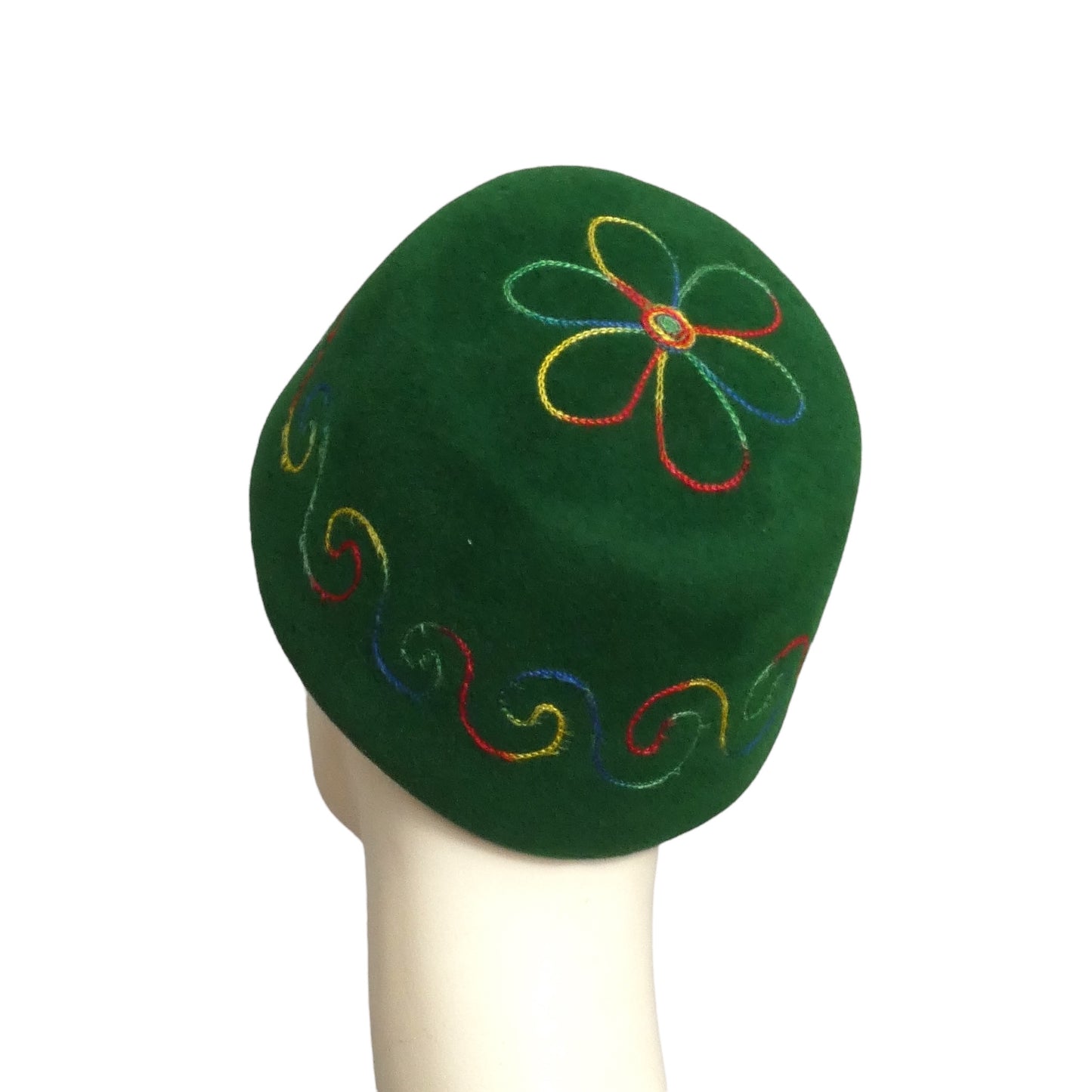 YVES SAINT LAURENT-1960s Green Embroidered Velour Fez
