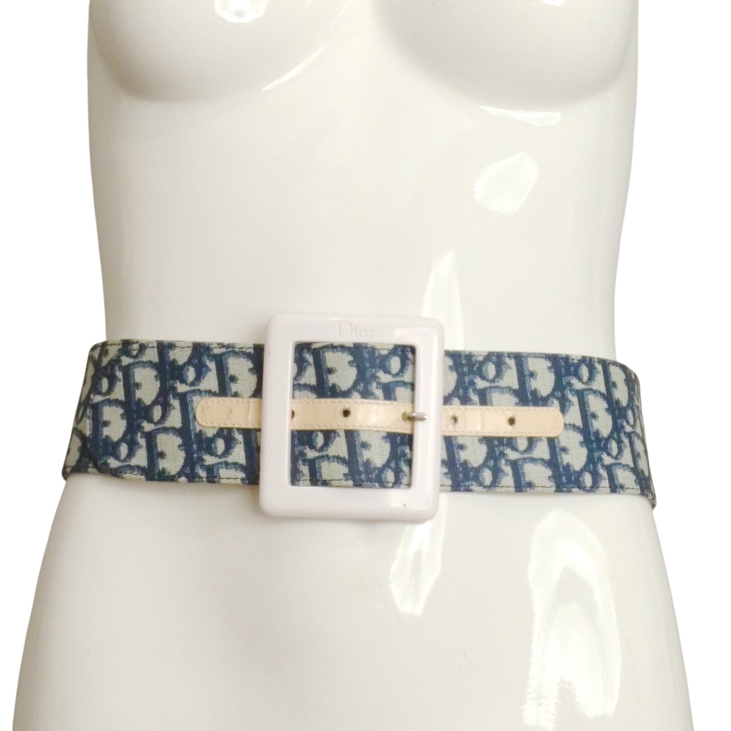CHRISTIAN DIOR- 1980s Blue & White Oblique Belt, Waist 27"