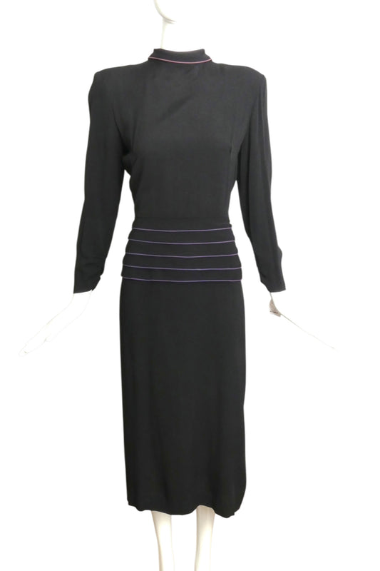 1940s Black Crepe Cocktail Dress, Size 6