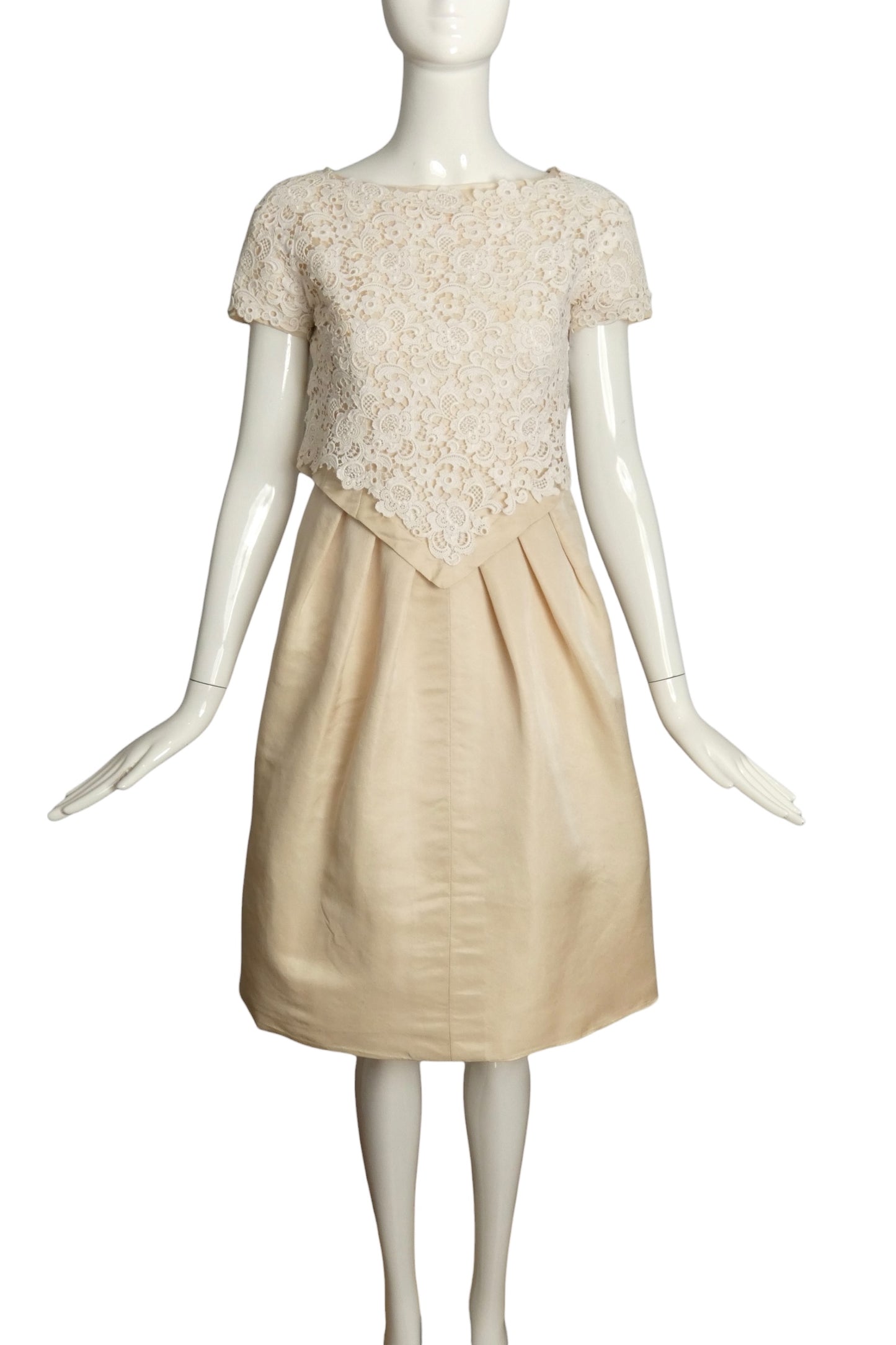 PIERRE CARDIN HAUTE COUTURE- 1960s Ivory Silk & Lace Cocktail Dress, Size 8