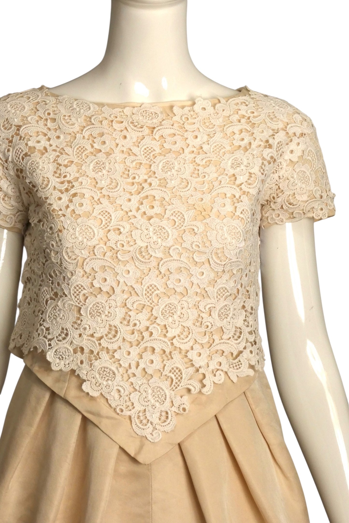 PIERRE CARDIN HAUTE COUTURE- 1960s Ivory Silk & Lace Cocktail Dress, Size 8