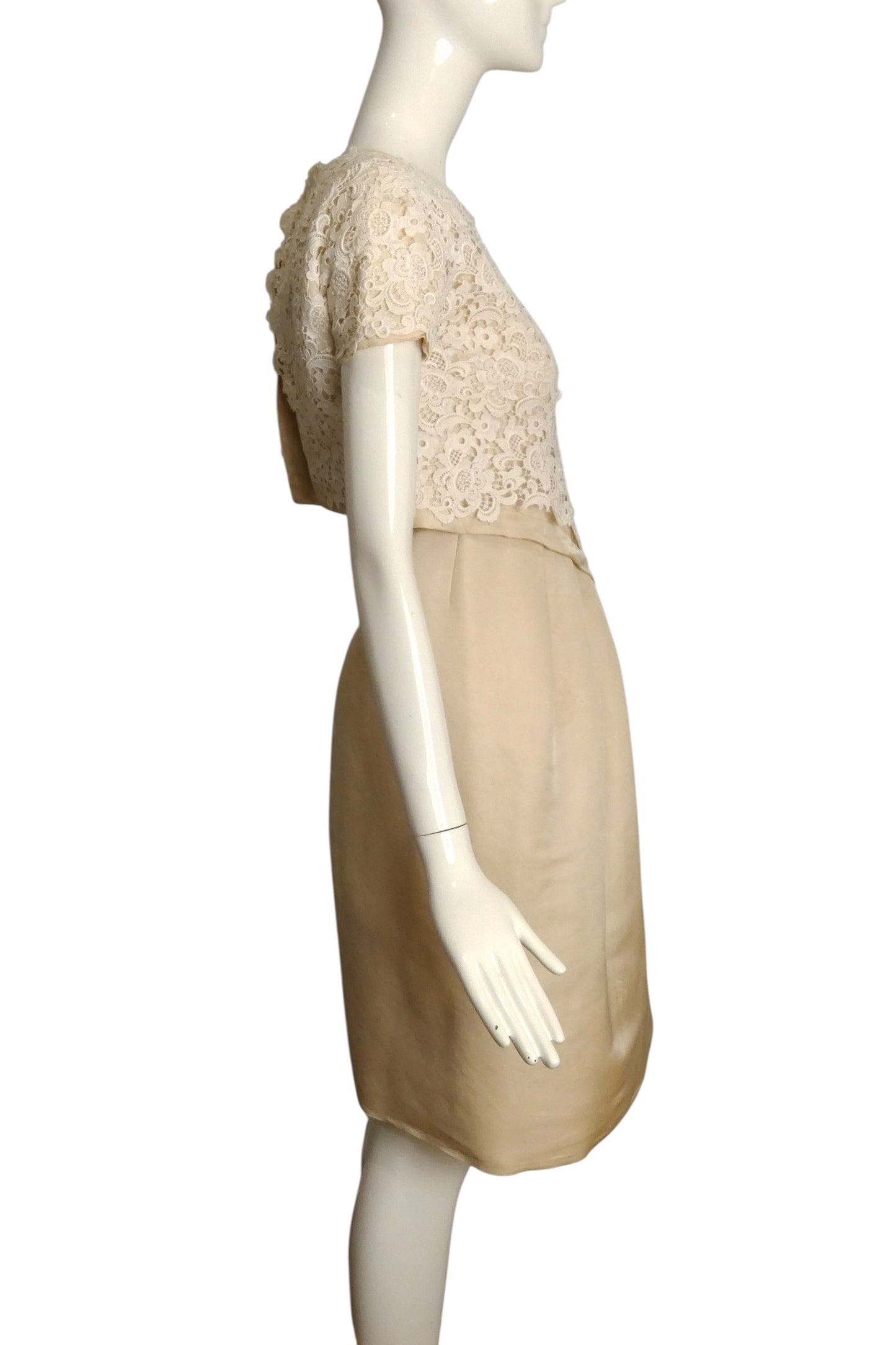 PIERRE CARDIN HAUTE COUTURE- 1960s Ivory Silk & Lace Cocktail Dress, Size 8