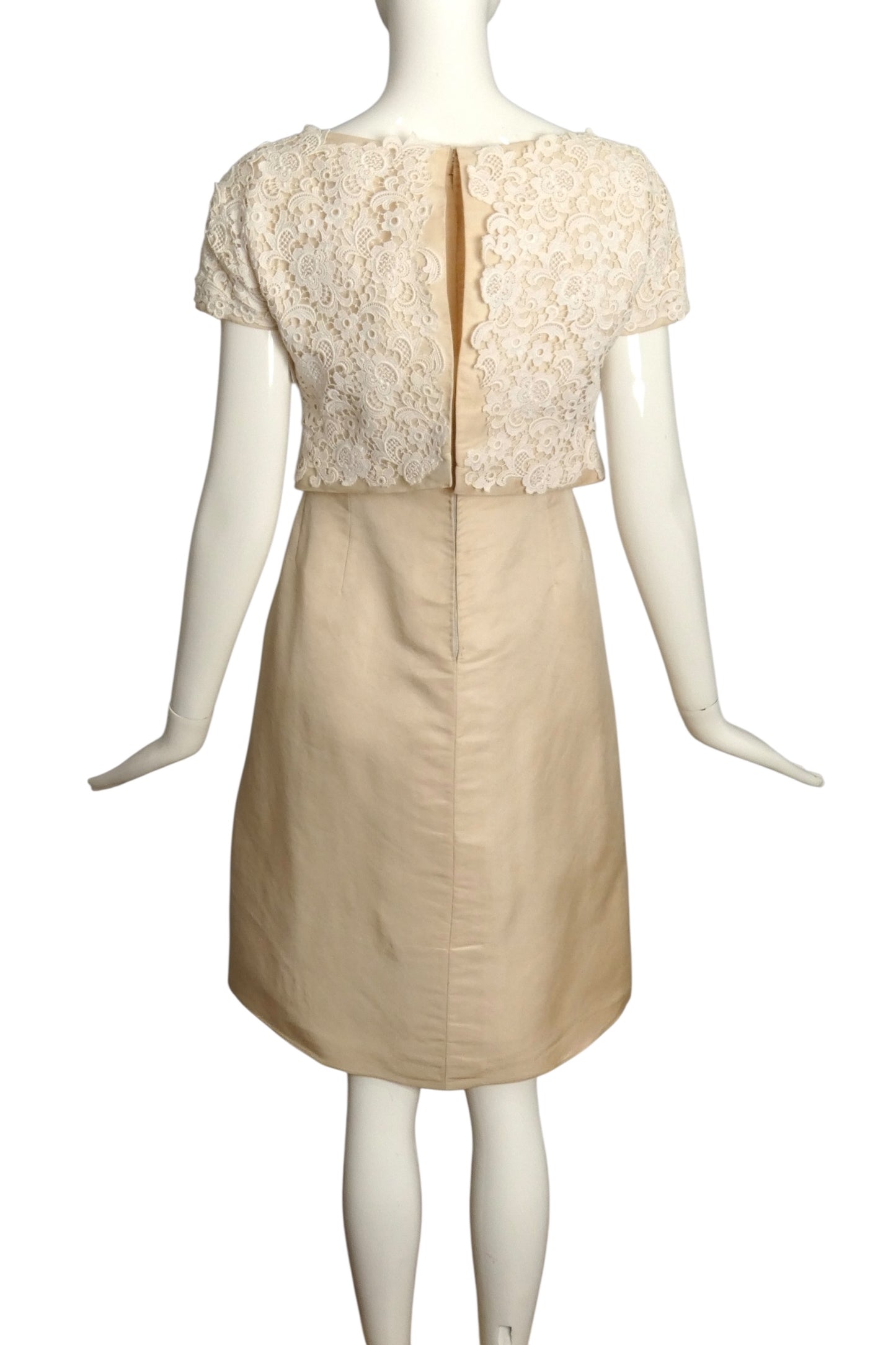PIERRE CARDIN HAUTE COUTURE- 1960s Ivory Silk & Lace Cocktail Dress, Size 8