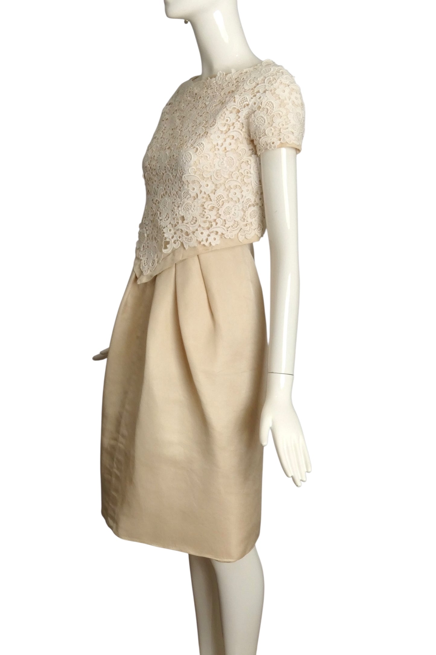 PIERRE CARDIN HAUTE COUTURE- 1960s Ivory Silk & Lace Cocktail Dress, Size 8