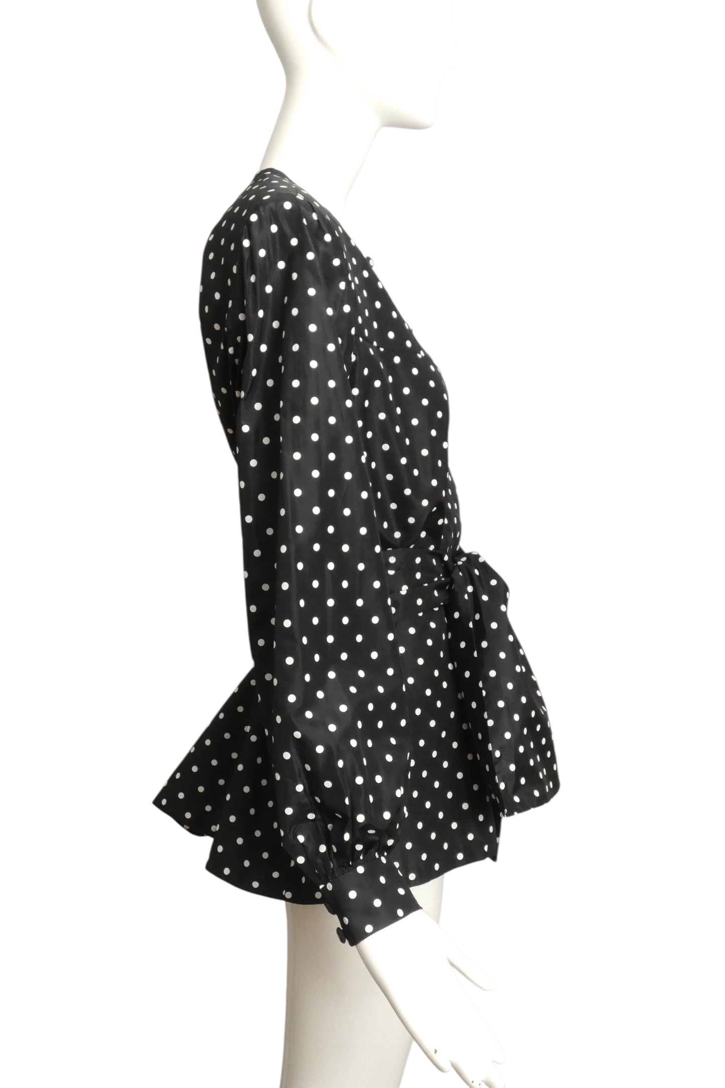 ANDRE LAUG- 1980s Polka Dot Taffeta Blouse, Size 16