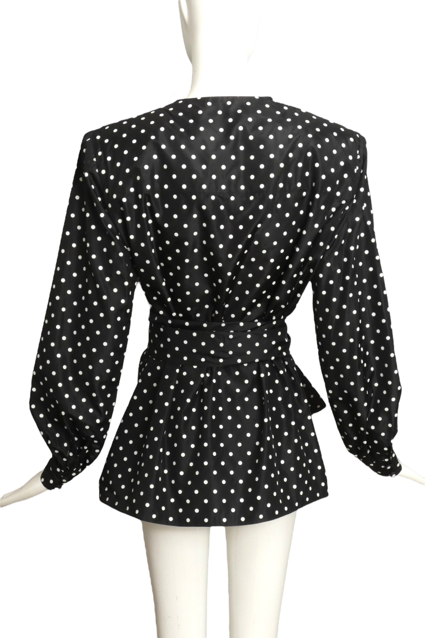 ANDRE LAUG- 1980s Polka Dot Taffeta Blouse, Size 16