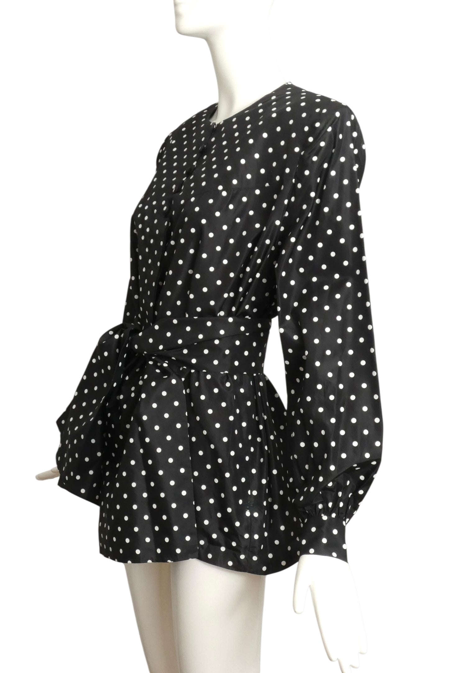 ANDRE LAUG- 1980s Polka Dot Taffeta Blouse, Size 16