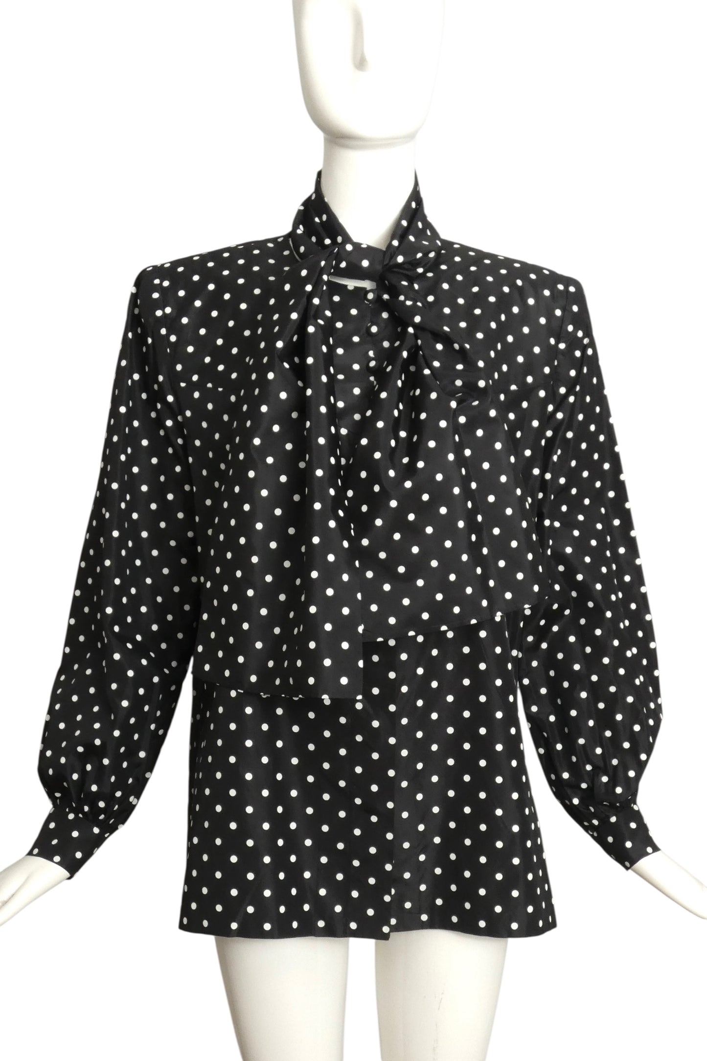 ANDRE LAUG- 1980s Polka Dot Taffeta Blouse, Size 16