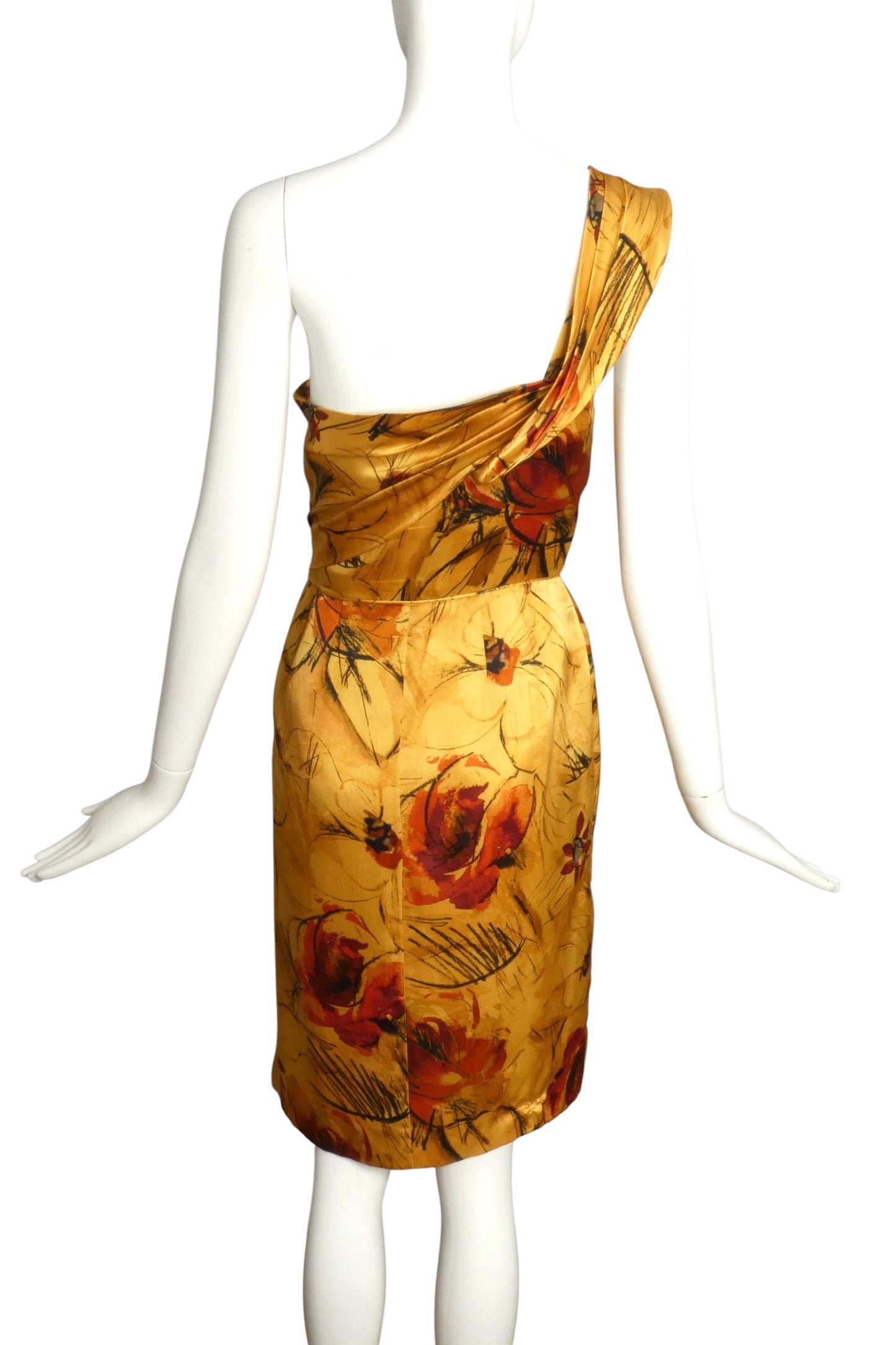 ALBERTA FERRETTI- One Shoulder Floral Print Silk Dress, Size 4