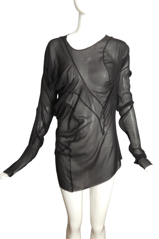 MAISON MARGIELA- NWT 2021 Black Chiffon Blouse, Size 6 AS IS
