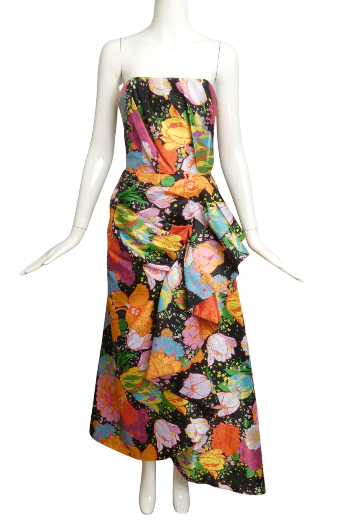 RICHARD QUINN- 2018 Strapless Floral Taffeta Dress, Size 8