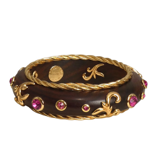 DOMINIQUE AURIENTIS- Brown Wood & Rhinestone Bangle